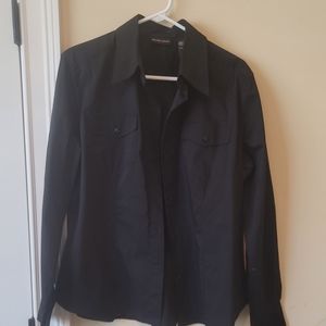 NWOT New York & Company Black Cotton Blend Long Sleeve Button Button Shirt Top